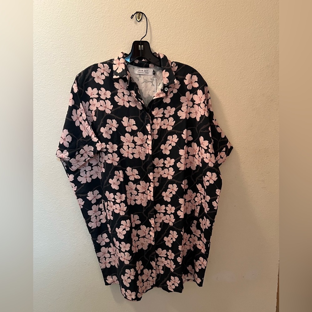 Ava Sky / Fighting Eel NWT Dress Azur Short in Linen Shadow Sakura XS